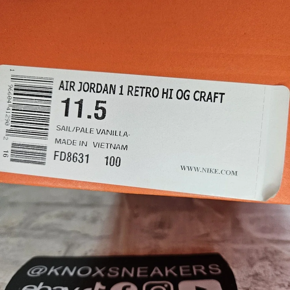 Nike Air Jordan 1 Retro Hi OG Craft Sail Vanilla FD8631-100 Mens Size 11.5